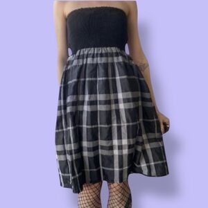 Zara Like New Black Gray Plaid Strapless Mini Dress